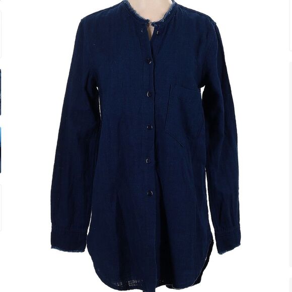 NEW Free People x Sandrine Rose Dark wash denim
Raw edge mandarin collar Shirt S - Picture 2 of 9